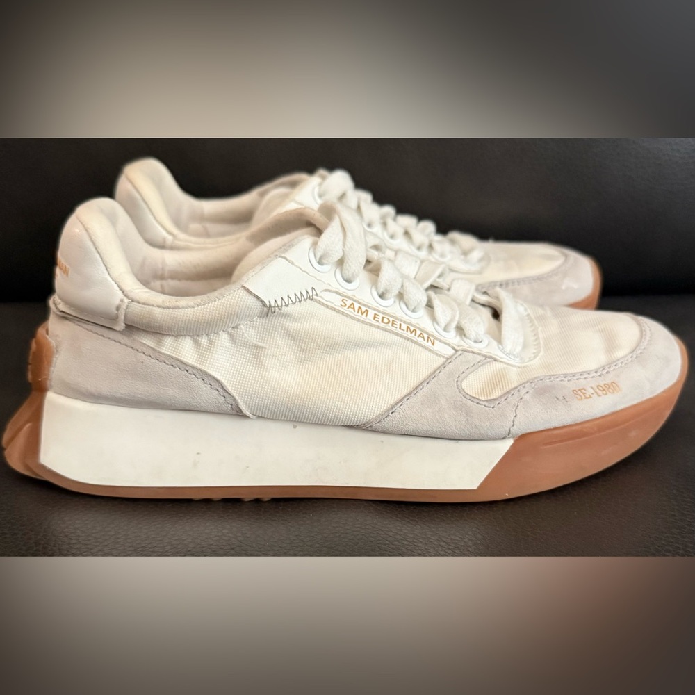 Sam Edelman White Suede Nylon Layla Sneaker - Size 6.5M